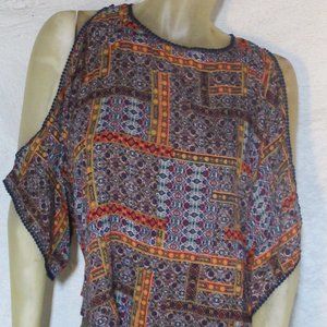 .BOHO Elodie Blue Floral Cold Shoulder Top Sz. L